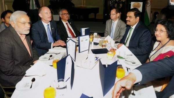 Adani (second from right) the new industrialist on the rise under Modi in Queensland with the PM. File